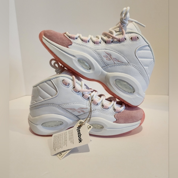 Reebok Question Mid Iverson Pink Toe Kids Size 6/Womens 7.5 White Pink GX9357 - Picture 6 of 8